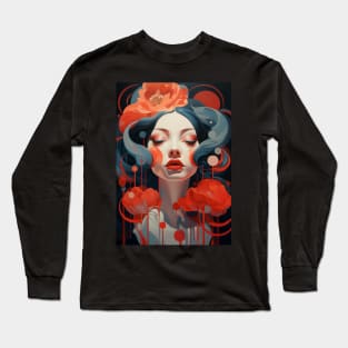 Woman Red Flower Long Sleeve T-Shirt